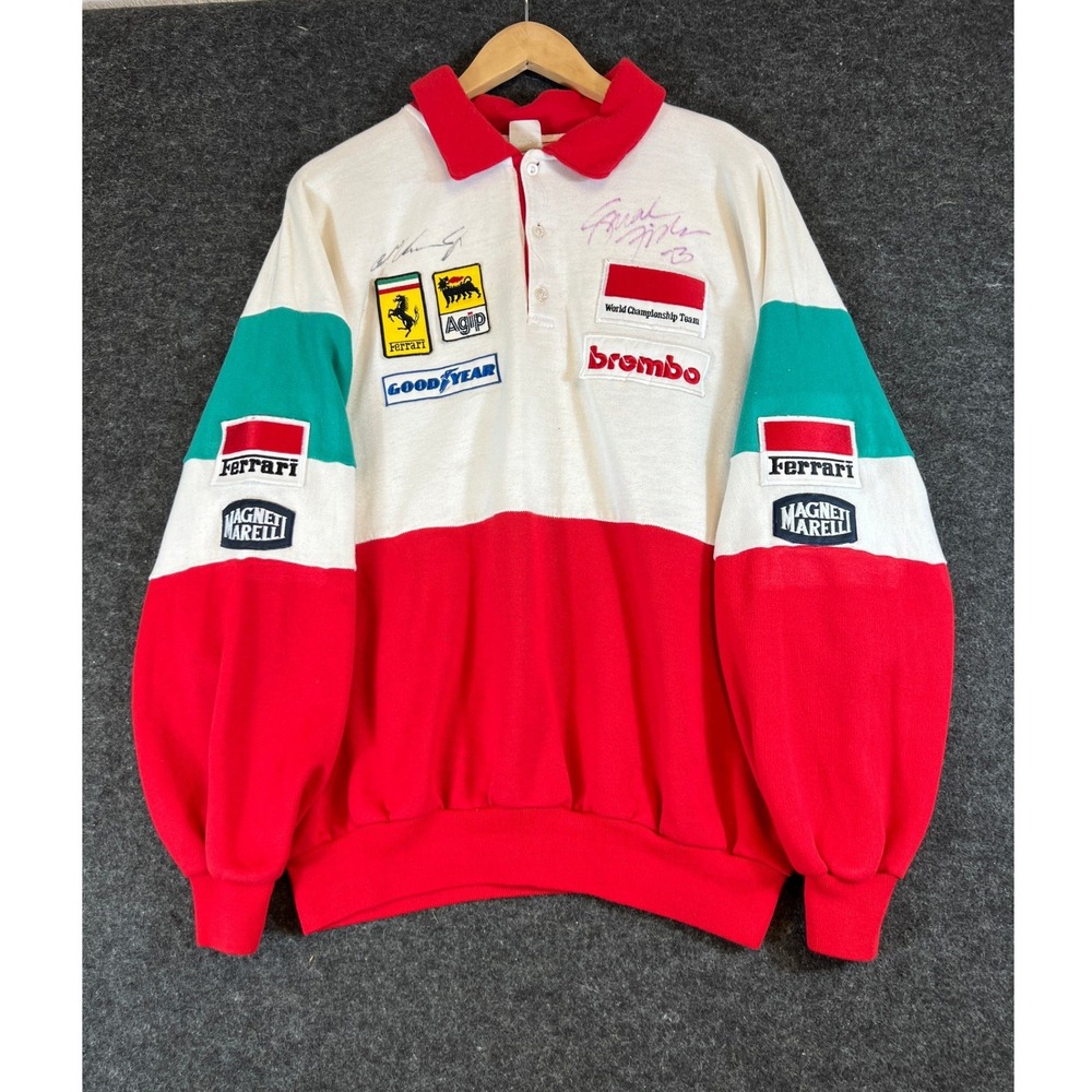 VTG 80s Ferrari Racing Fan Club Polo Sweatshirt Mens XL F1 Autographed Rare USA